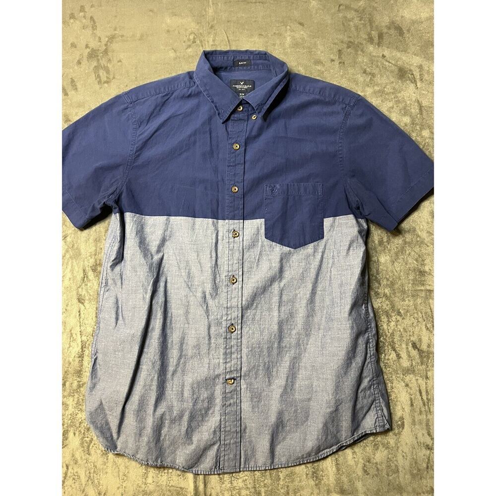 American Eagle Outfitters Blue and Light Blue Casual Button Down Shirt